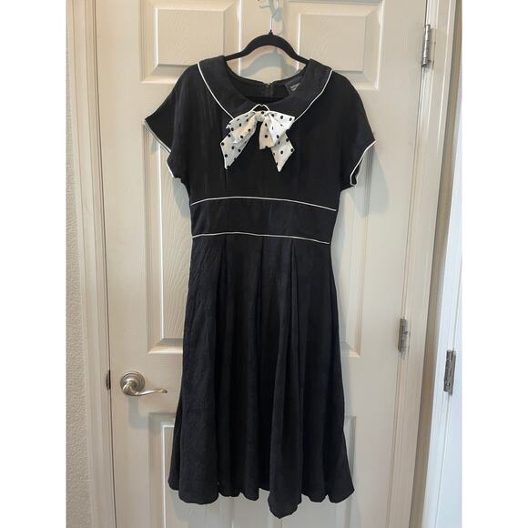 Unique Vintage Jana Black swing dress Polka Dot Bow 1950s Sz 1X #48 - Picture 9 of 11